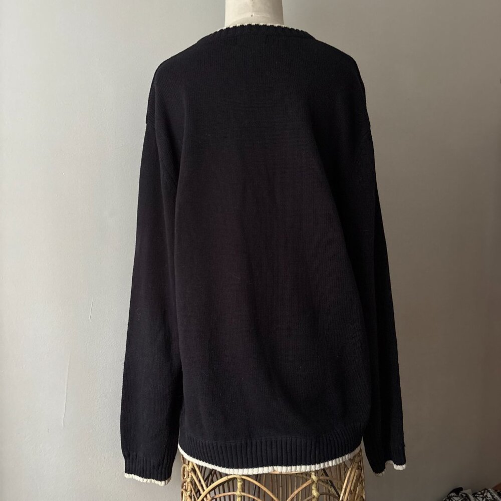 SALE Y2K Cotton Blue Nevada Sweater | Vintage Preppy Ribbed V-neck Knit - Picture 4 of 5